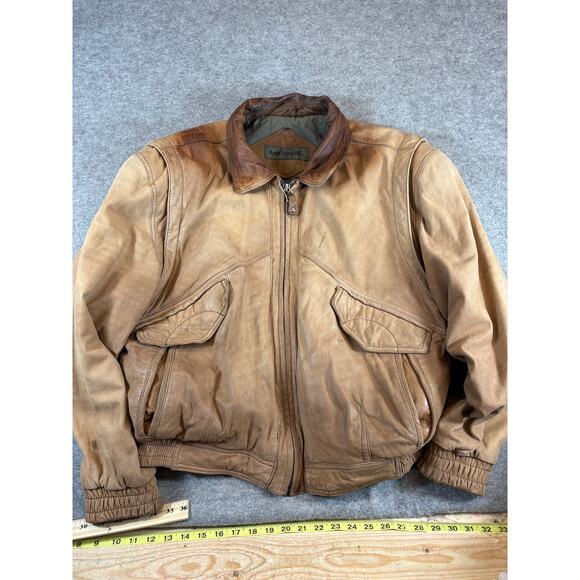 VTG Mirage Leather Aviator Bomber Jacket Mens Large Brown Zip Up Moto Streetwear - Picture 1 of 5